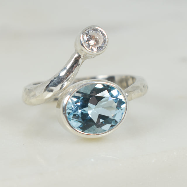 Blue Topaz and Cubic Zirconia Wrap Adjustable Ring