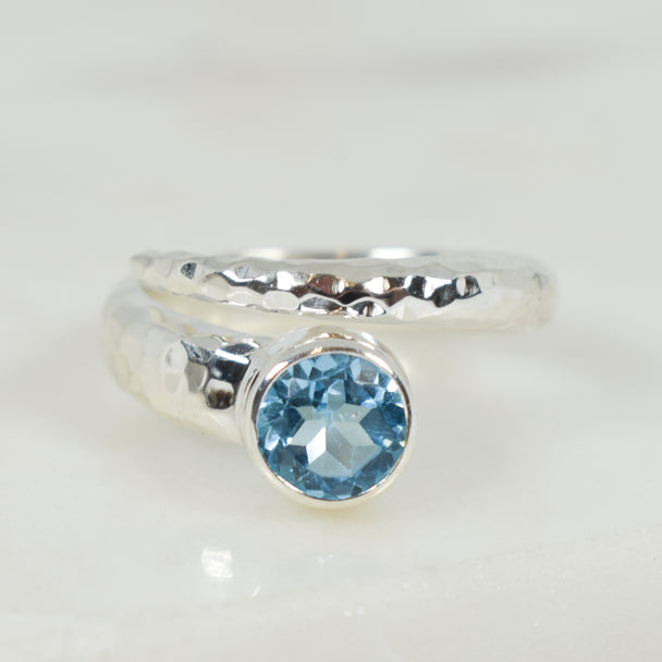 Blue Topaz and Silver Wrap Adjustable Ring