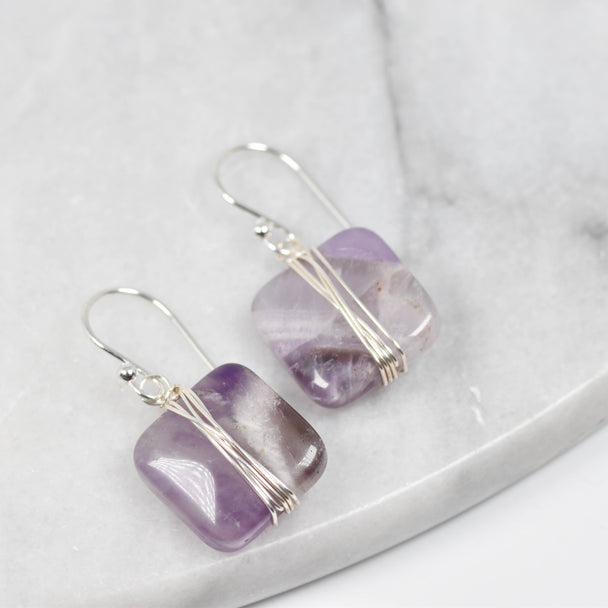 Silver Wrapped Amethyst Earrings