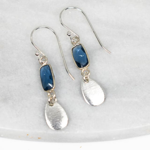 Blue Topaz and Brushed Sterling Silver Pear Earrings