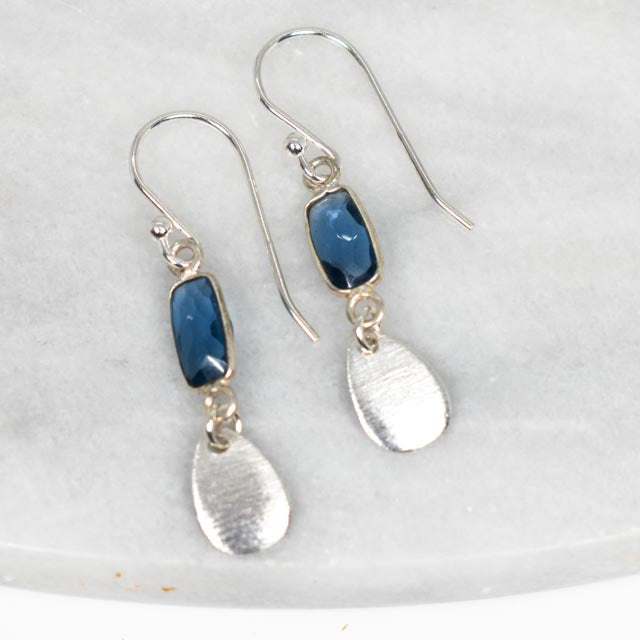 Blue Topaz and Brushed Sterling Silver Pear Earrings