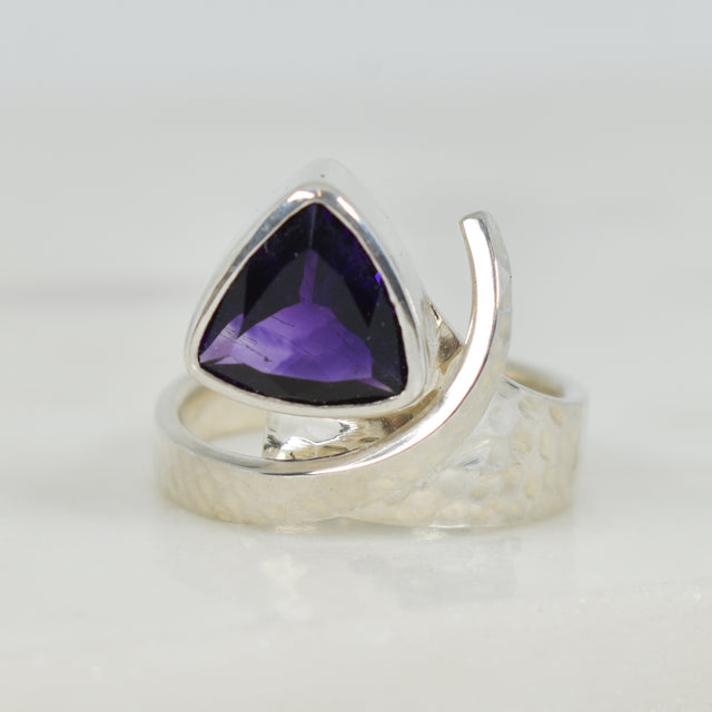 Amethyst and Hammered Sterling Silver Adjustable Ring