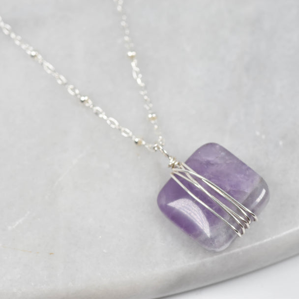 Silver Wrapped Amethyst Necklace