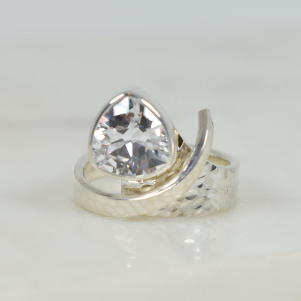 Cubic Zirconia and Hammered Sterling Silver Adjustable Ring