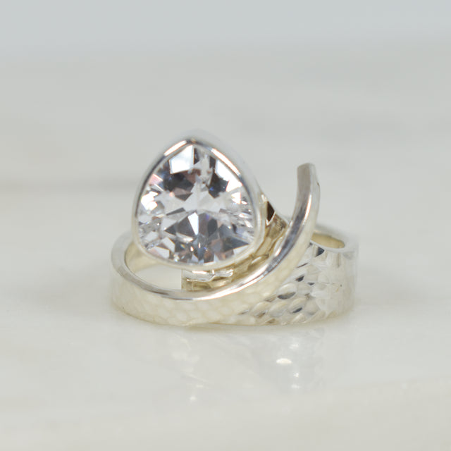 Cubic Zirconia and Hammered Sterling Silver Adjustable Ring