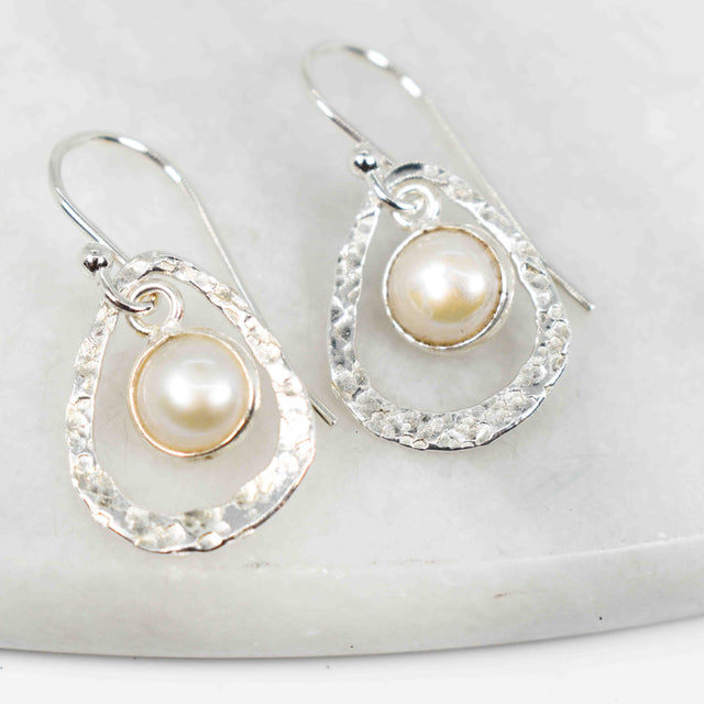 Pearl and Silver Pear Earrings