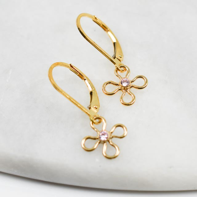 Pink Quartz Flower Dangle Earrings