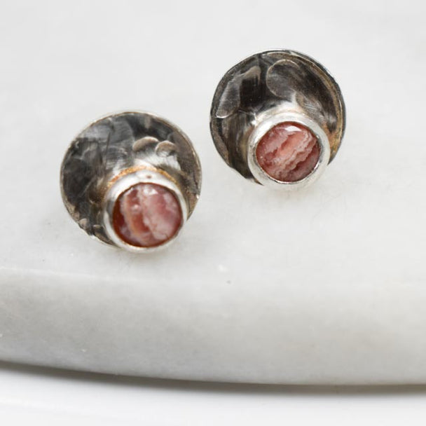 Rhodochrosite Sterling Silver Stud Earrings