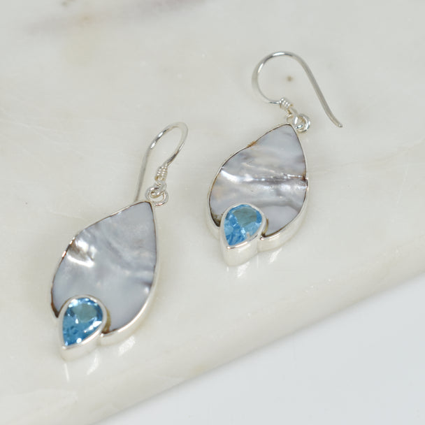 Teardrop Blister Pearl and Blue Topaz Earrings