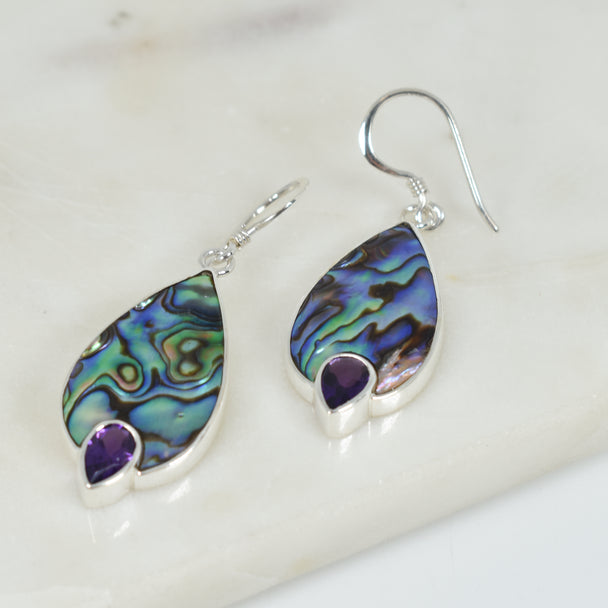 Teardrop Abalone and Amethyst Earrings
