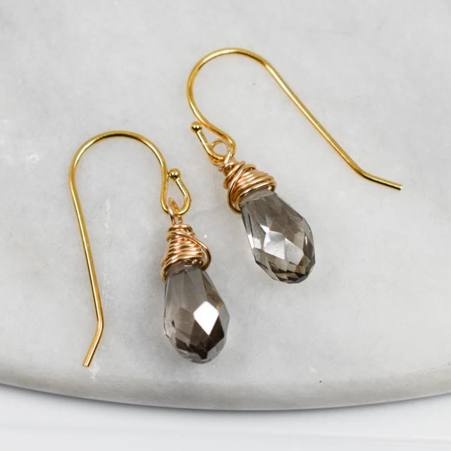 Top Wrapped Smokey Quartz Crystal Earrings