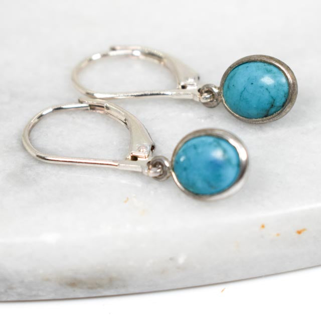 Turquoise Silver Leverback Earrings