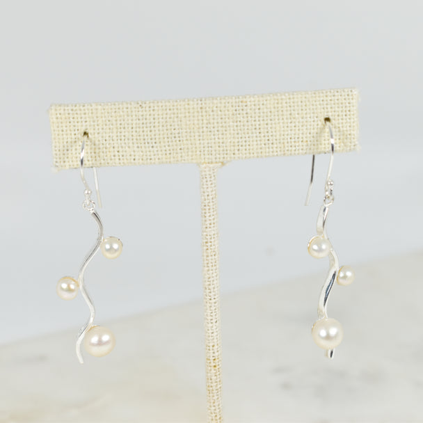 Three Pearl Silver Earrings