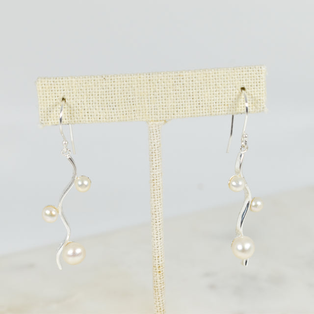 Three Pearl Silver Earrings