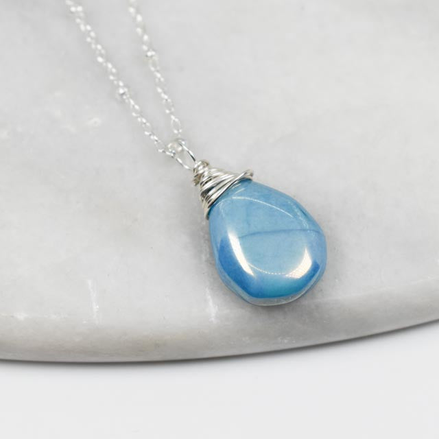 Top Wrapped Blue Moonstone Sterling Silver Necklace