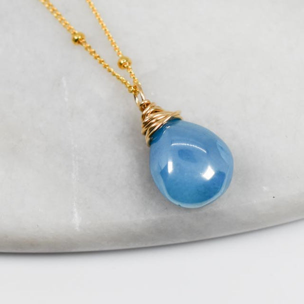 Top Wrapped Blue Moonstone Gold Fill Necklace