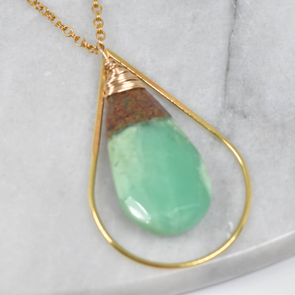 Gold Wrapped Boulder Crysoprase Necklace