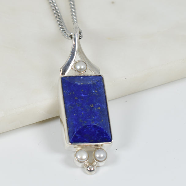 Lapis and Pearl Pendant Necklace