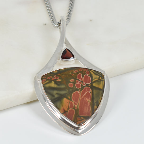 Cherry Creek Jasper and Garnet Pendant Necklace