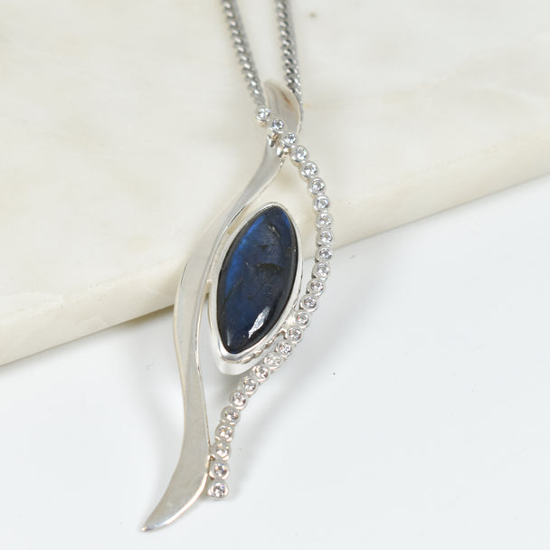 Labradorite and Cubic Zirconia Pendant Necklace