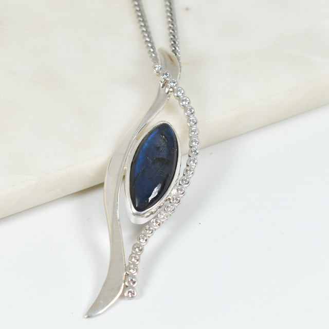 Labradorite and Cubic Zirconia Pendant Necklace
