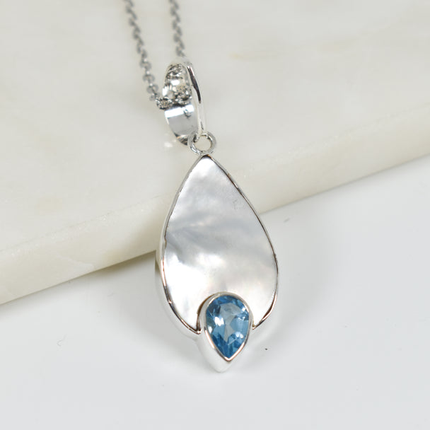 Blister Pearl and Blue Topaz Pendant Necklace