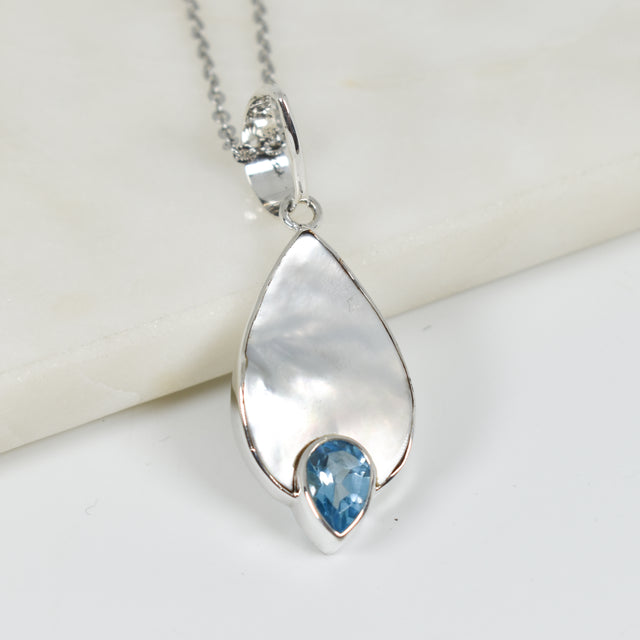 Blister Pearl and Blue Topaz Pendant Necklace