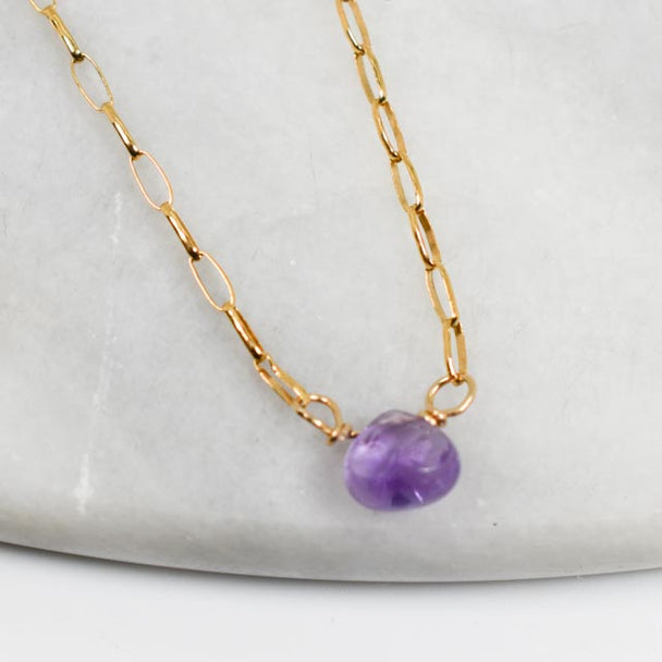 Purple Briolete Crystal and Gold Fill Necklace