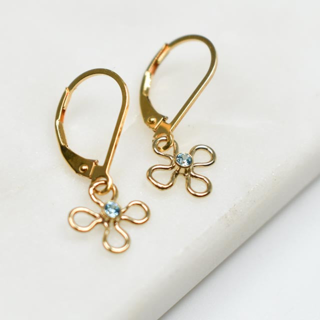 Topaz Flower Dangle Earrings Gold Fill