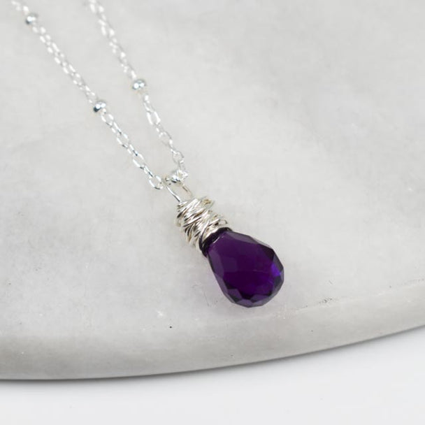 Top Wrapped Amethyst Crystal and Silver Necklace