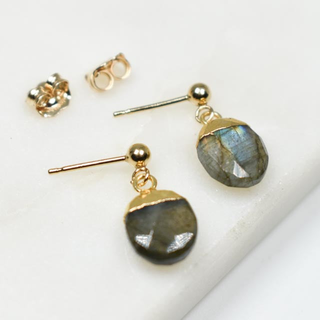 Gold Fill Dangle Labradorite Post Earrings