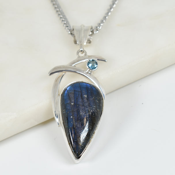Labradorite and Blue Topaz Pendant Necklace