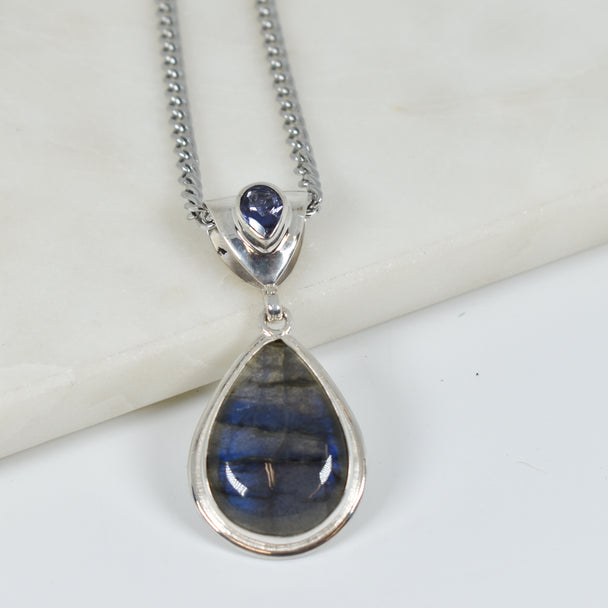 Labradorite and Iolite Pendant Necklace
