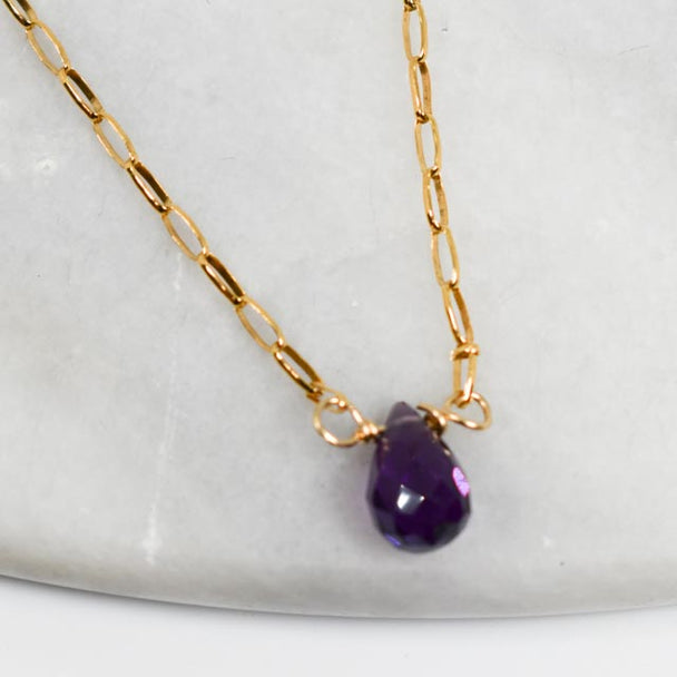 Faceted Amethyst Crystal and Gold Fill Necklace