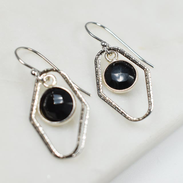 Two Tone Silver & Onyx Earrings