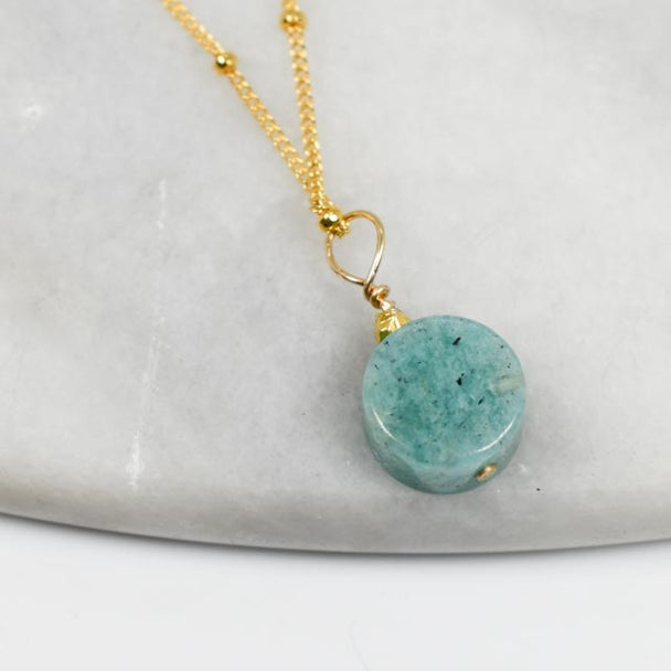 Amazonite Coin Gold Fill Necklace