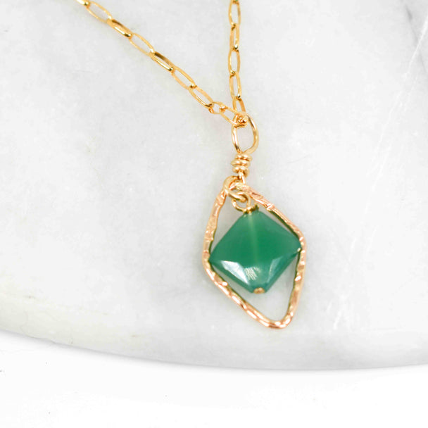Green Onyx and Gold Fill Kite Necklace