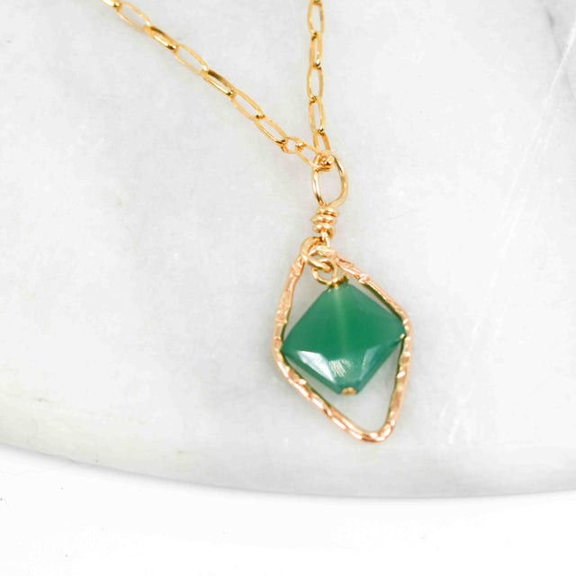 Green Onyx and Gold Fill Kite Necklace