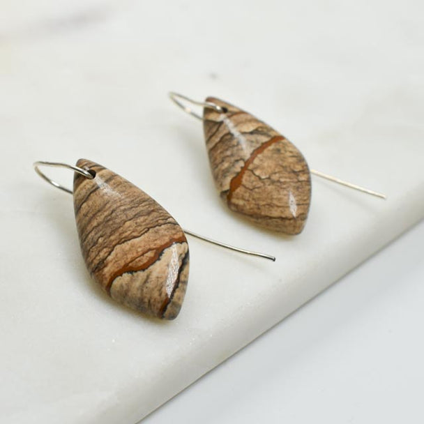 Silver Threader Pictured Jade Earrings
