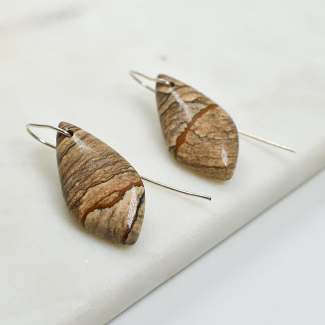 Silver Threader Pictured Jade Earrings