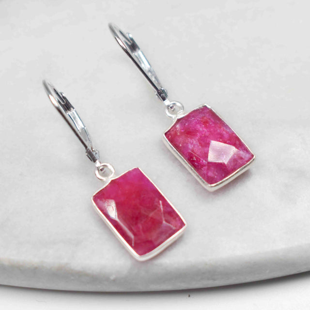 Rectangular Ruby Leaverback Earrings