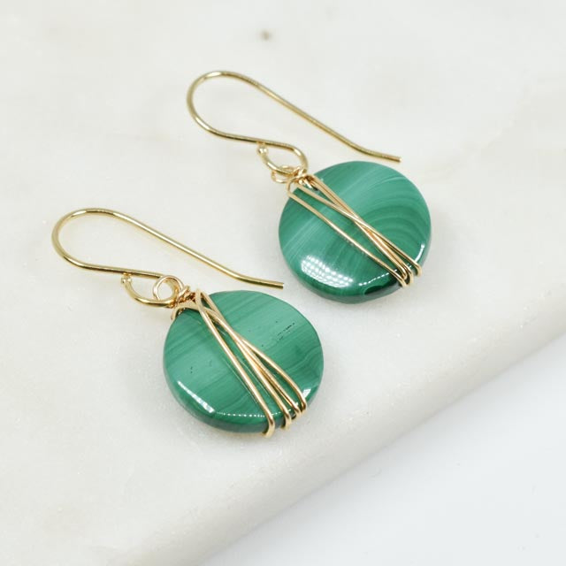 Gold Fill Wrapped Malachite Earrings