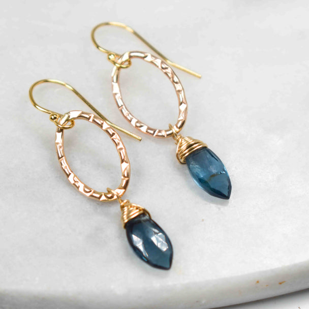 Top Wrapped Blue Topaz and Gold Fill Earrings