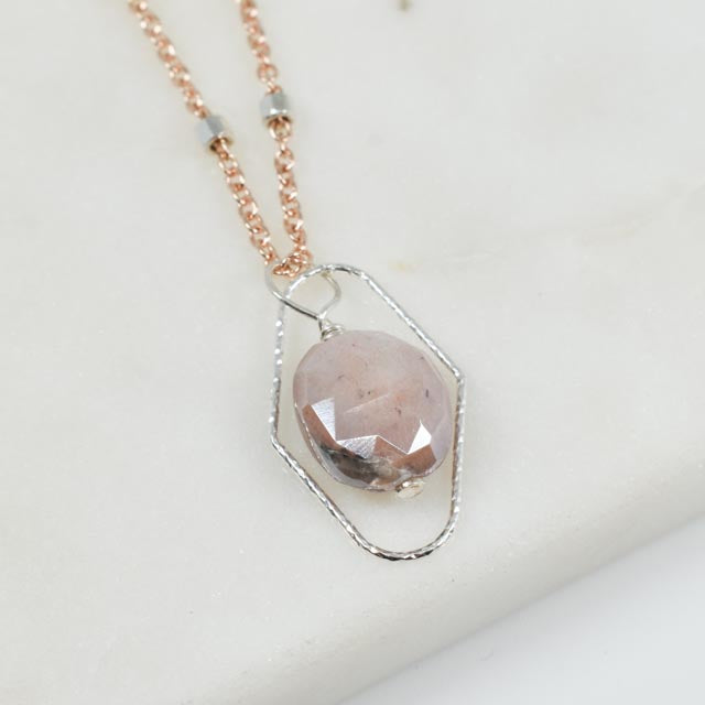 Peach Moonstone & Silver Rose Gold Fill Necklace