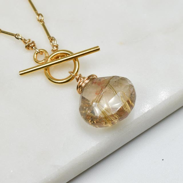 Gold Fill Front Clasp Rutilated Quartz Necklace