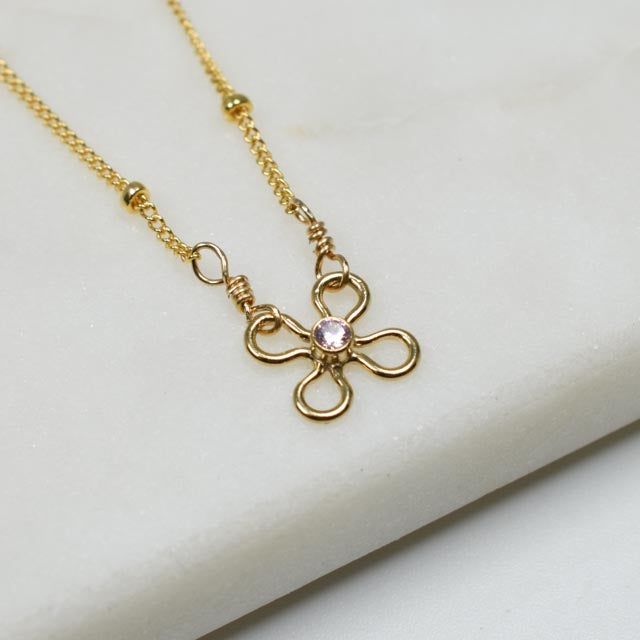 Gold Fill Flower & Pink Topaz Necklace