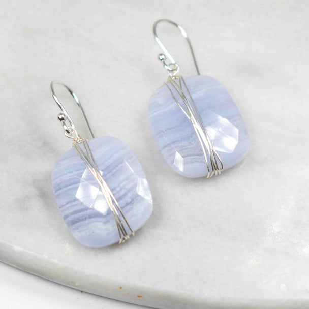 Wrapped Blue Lace Agate Earrings