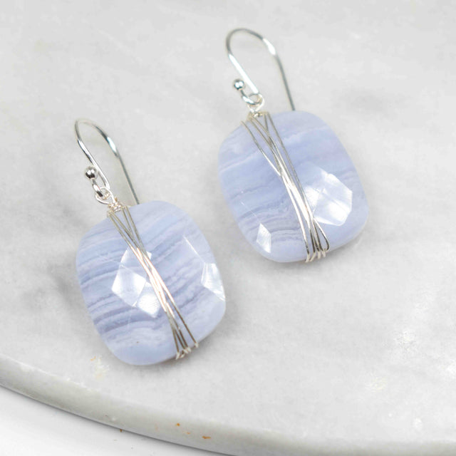 Wrapped Blue Lace Agate Earrings