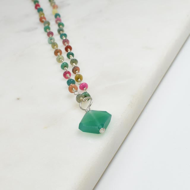 Green Jade & Beaded Rainbow Opal Necklace