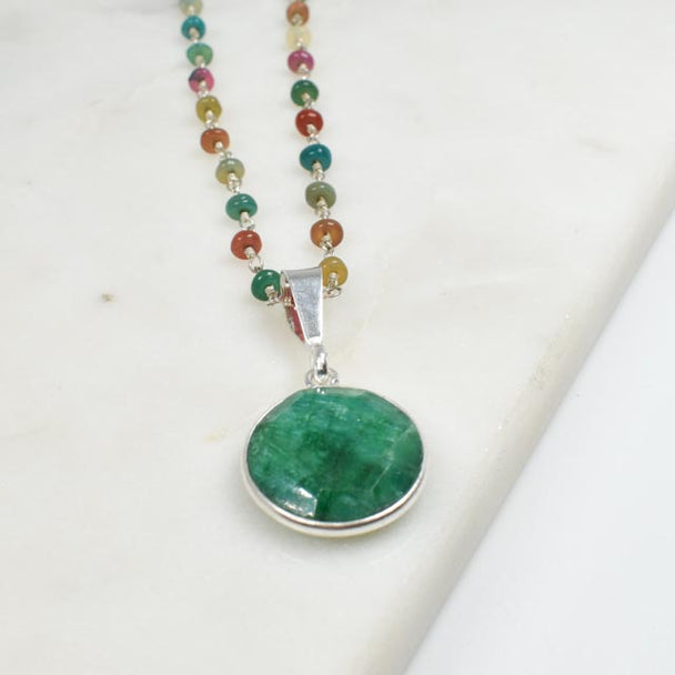 Emerald & Beaded Rainbow Opal Necklace